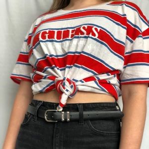 GUESS red white and blue striped T-shirt